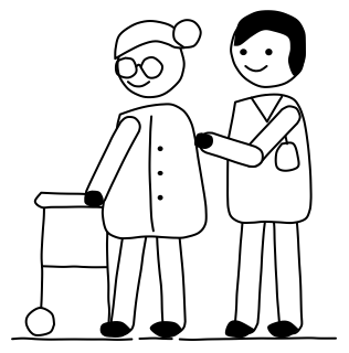 Caregiver assisting from the Aged Care 2 shape library
