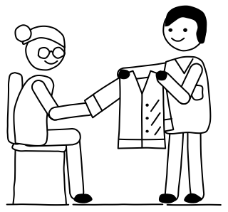 Dressing assistance from the Aged Care 2 shape library